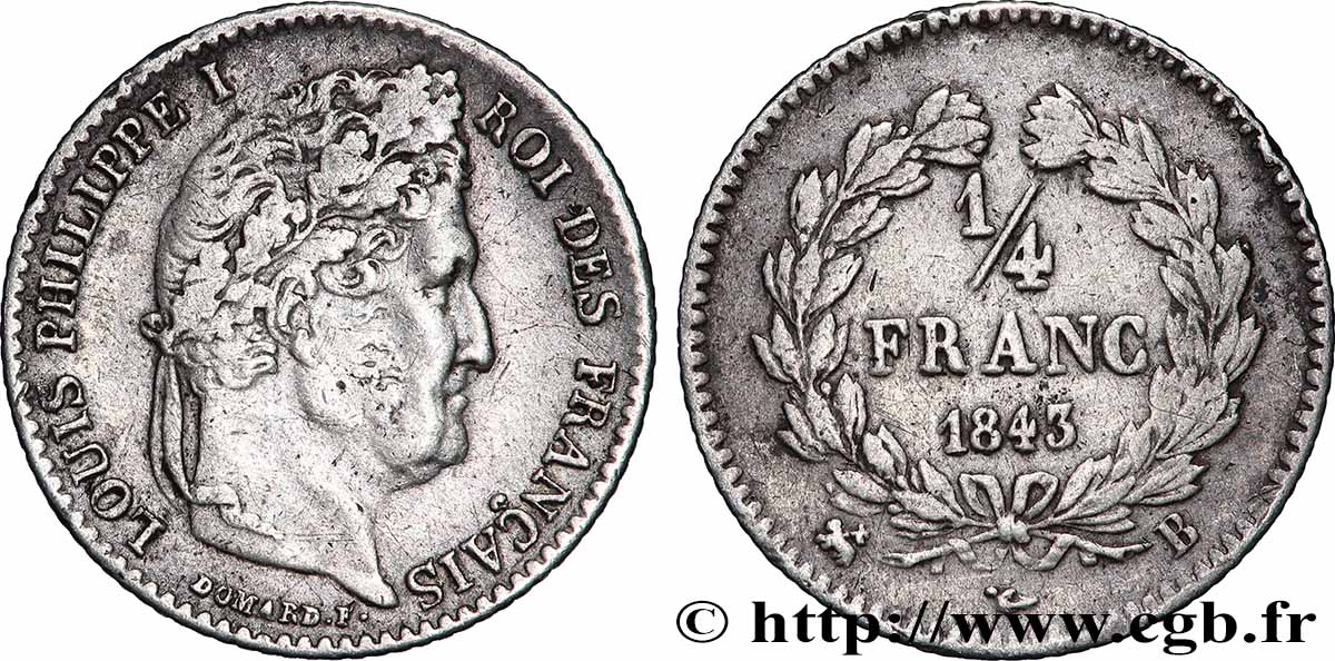 1/4 franc Louis-Philippe 1843 Rouen F.166/94 XF 