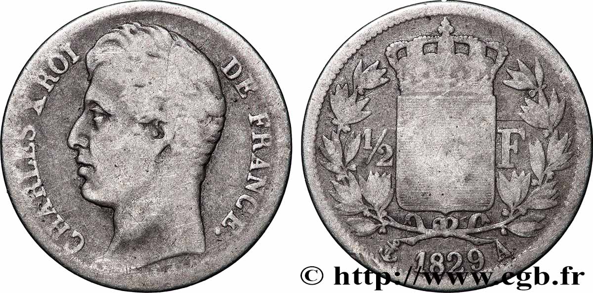 1/2 franc Charles X 1829 Paris F.180/37 VG 