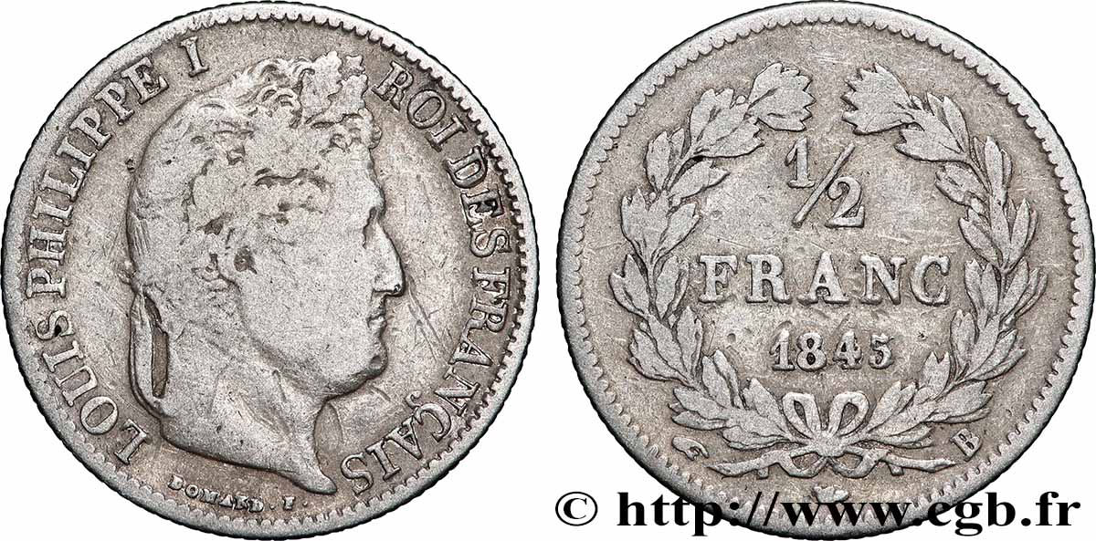 1/2 franc Louis-Philippe 1845 Rouen F.182/109 VG 