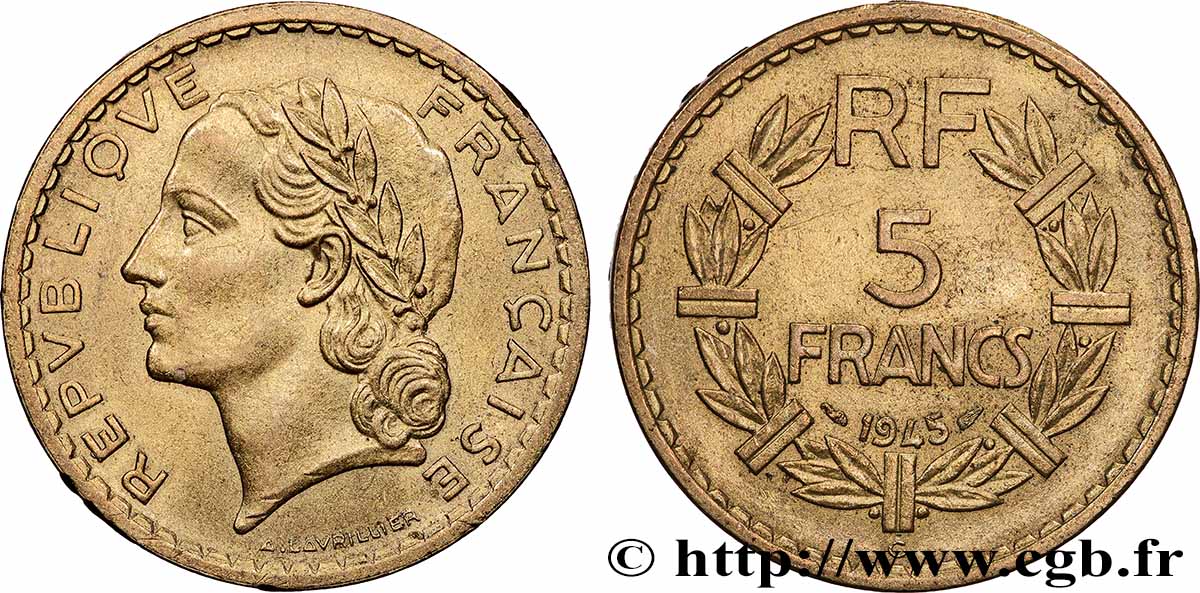 5 francs Lavrillier, bronze-aluminium 1945 Castelsarrasin F.337/6 SPL 