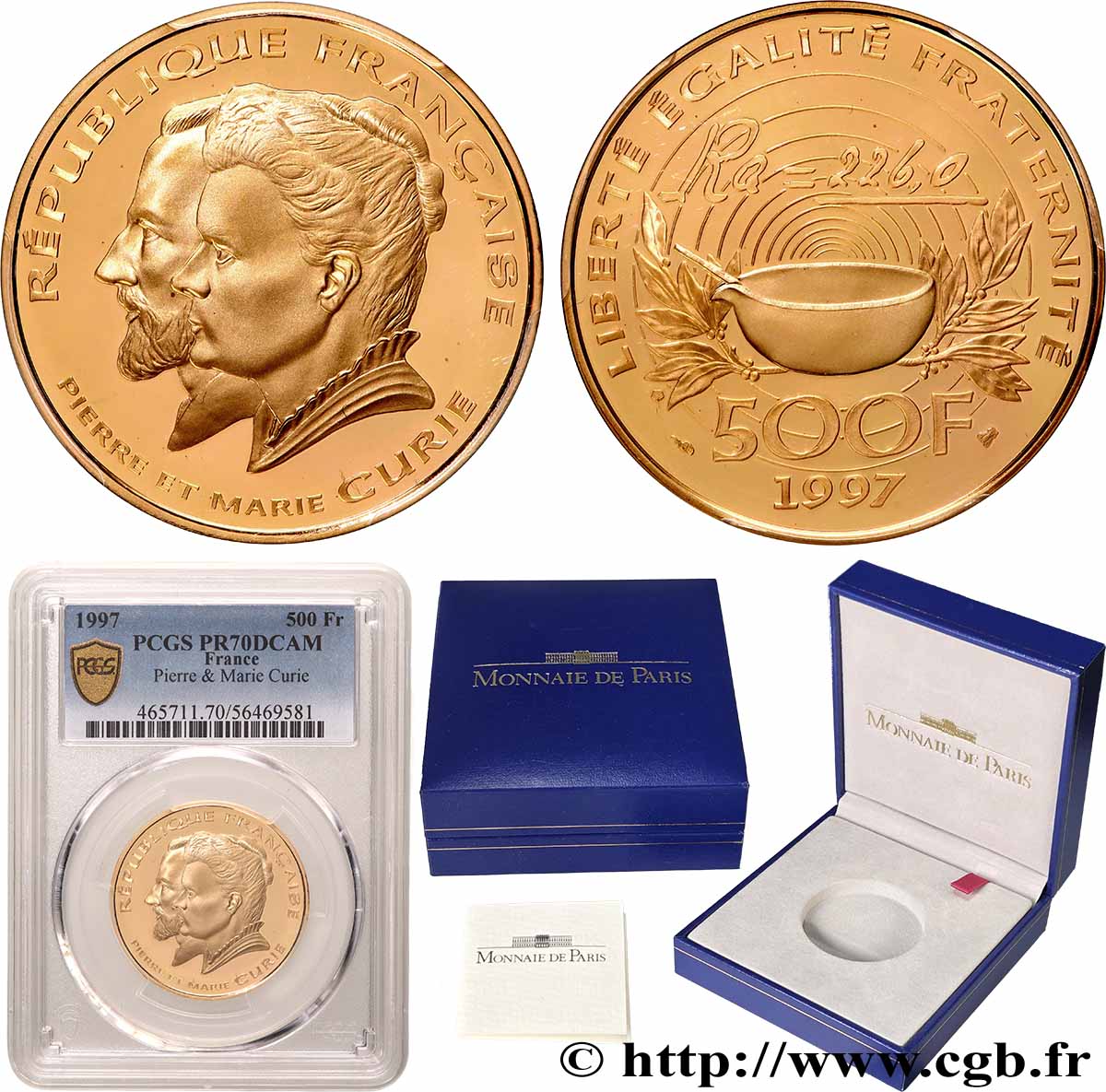 Belle Épreuve Or 500 francs - Pierre et Marie Curie 1997  F.1851 1 MS70 PCGS