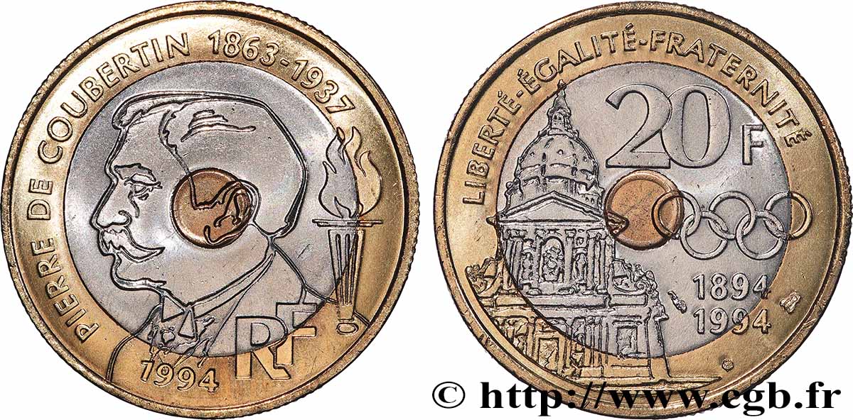 20 francs Pierre de Coubertin 1994 Pessac F.405/2 fST 