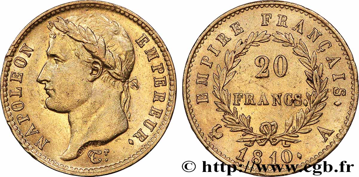 20 francs or Napoléon tête laurée, Empire français 1810 Paris F.516/8 SUP 