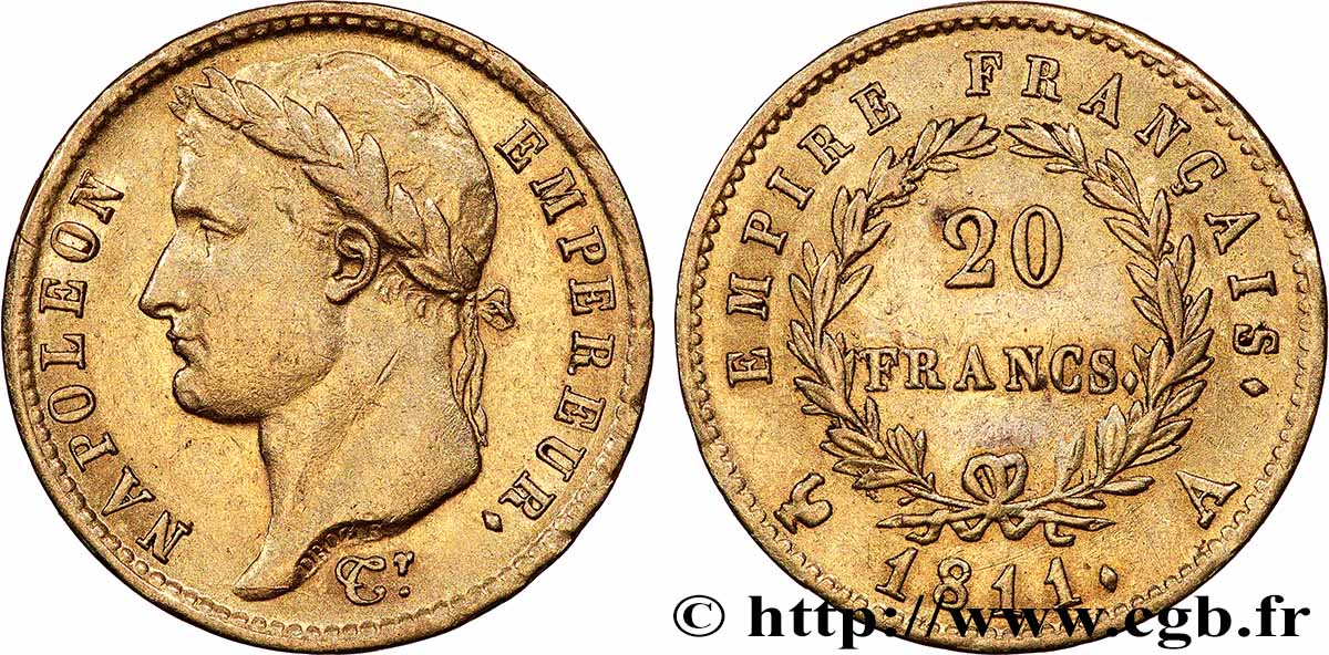 20 francs or Napoléon, tête laurée, Empire français 1811 Paris F.516/16 TTB 