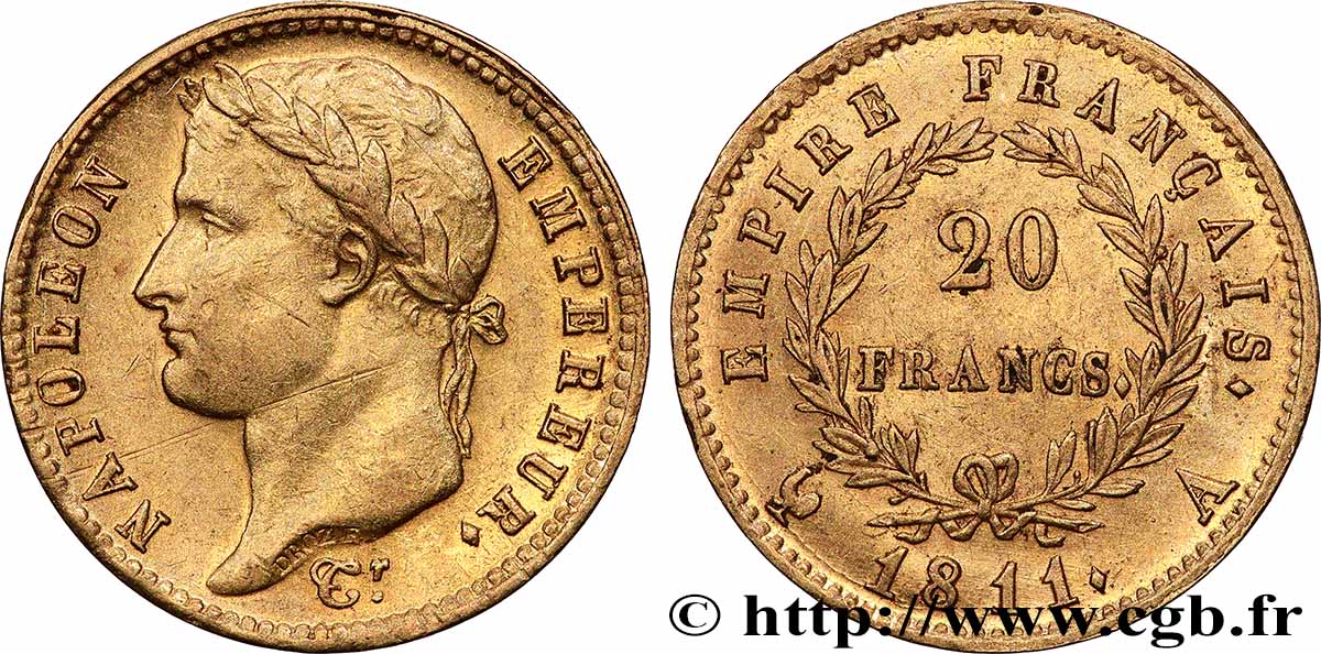 20 francs or Napoléon, tête laurée, Empire français 1811 Paris F.516/16 TTB 
