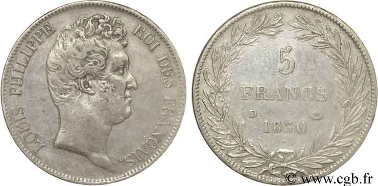 5 francs type Tiolier sans le I, tranche en creux 1830 Lyon F.313/3 BB48 