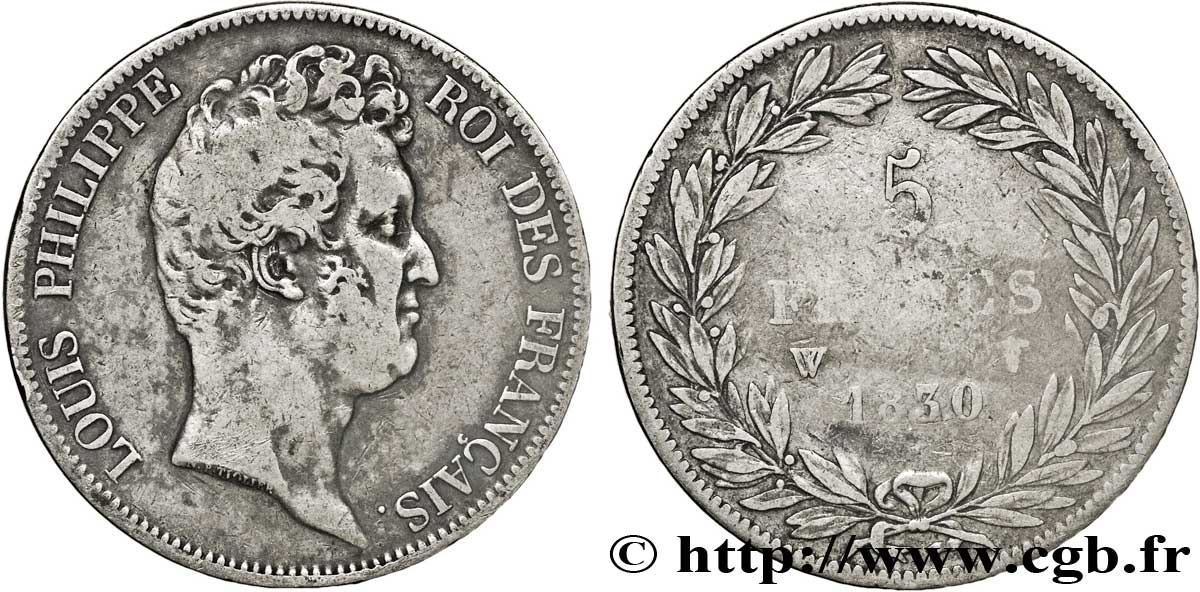 5 francs type Tiolier sans le I, tranche en creux 1830 Lille F.313/4 BC18 