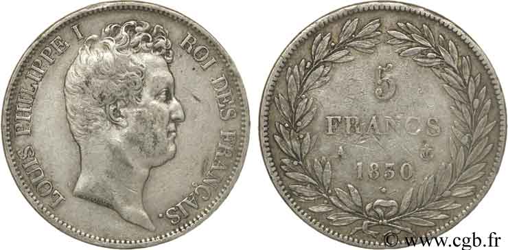 5 francs type Tiolier avec le I, tranche en creux 1830 Paris F.315/1 TTB45 