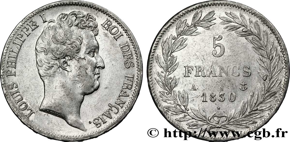 5 francs type Tiolier avec le I, tranche en creux 1830 Paris F.315/1 TTB50 