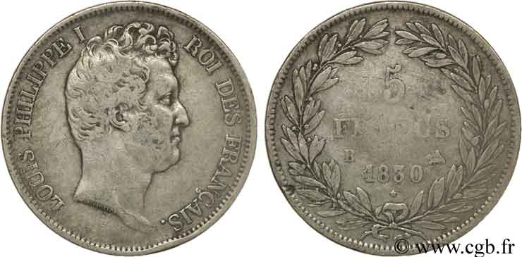 5 francs type Tiolier avec le I, tranche en creux 1830 Rouen F.315/2 BC18 