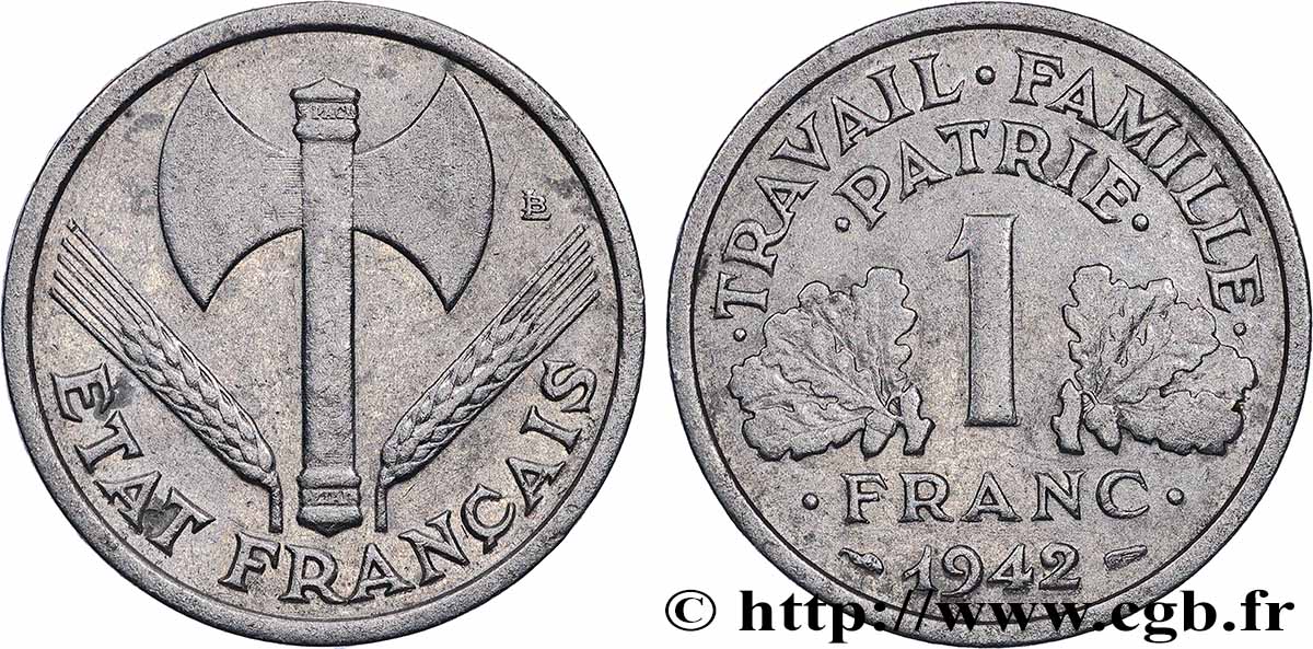 1 franc Francisque, légère 1942 Paris F.223/2 TB 