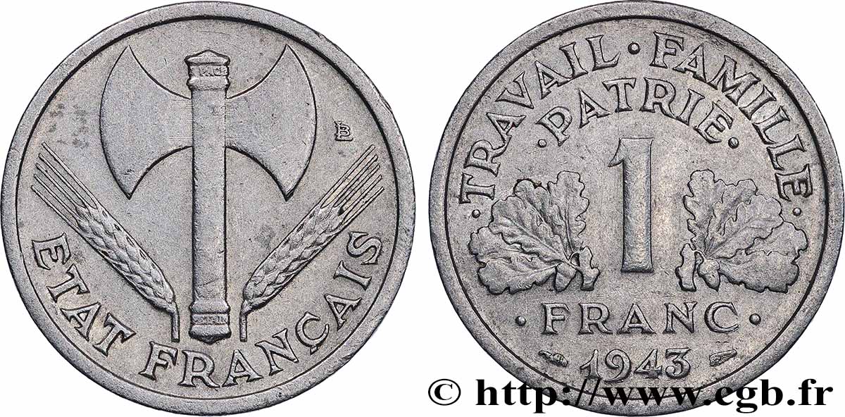 1 franc Francisque, lourde 1943 Paris F.222/4 TB+ 