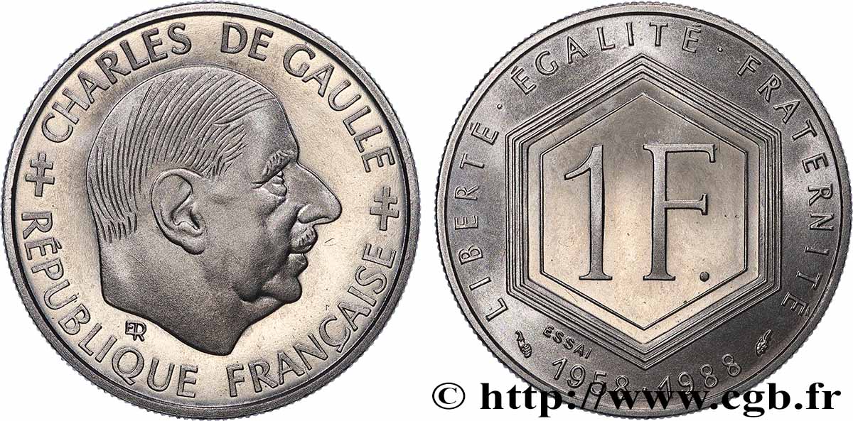 Essai de 1 franc De Gaulle 1988 Pessac F.227/1 MS64 