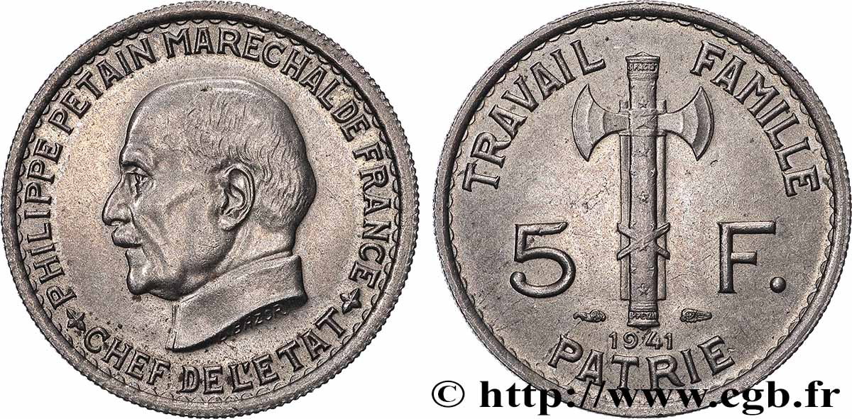 5 francs Pétain 1941  F.338/2 SUP+ 