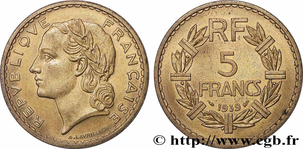 Essai de 5 francs Lavrillier, bronze-aluminium 1939 Paris F.337/2 SUP62 