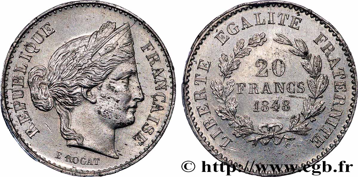 Concours de 20 francs, essai de Rogat 1848 Paris Maz.1262 a SUP+ 
