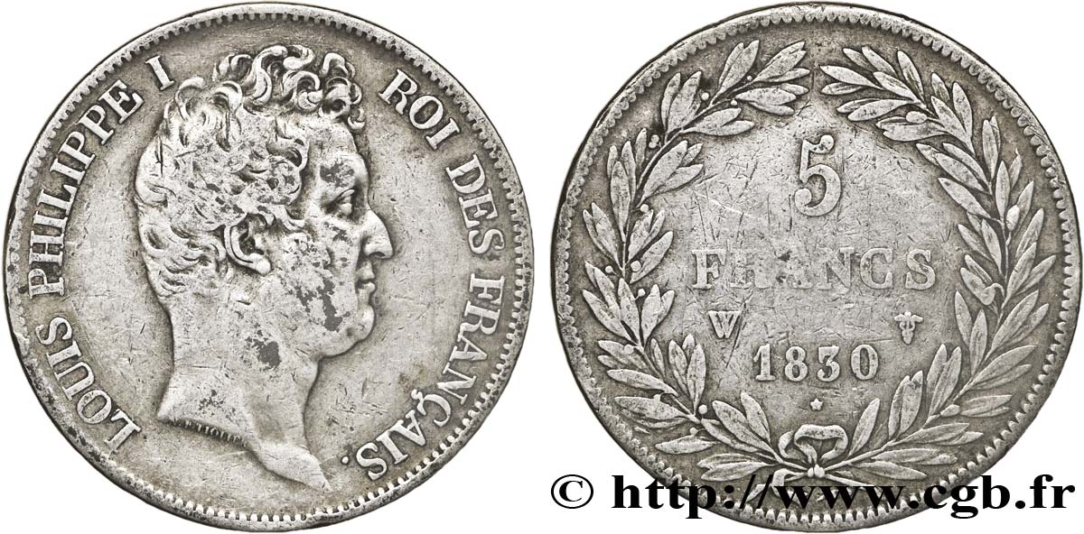 5 francs type Tiolier avec le I, tranche en creux 1830 Lille F.315/13 TB28 