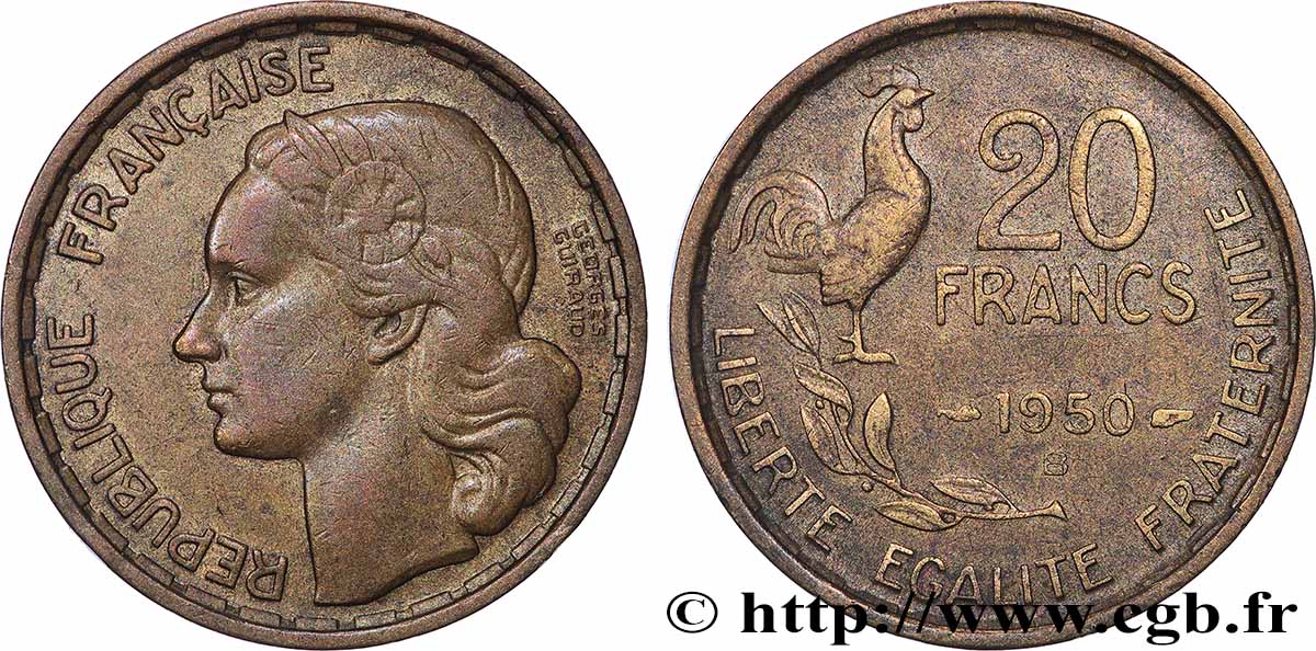 20 francs Georges Guiraud, 4 faucilles 1950 Beaumont-Le-Roger F.401/3 TB+ 