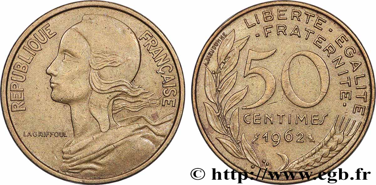 50 centimes Marianne, col à 4 plis 1962 Paris F.197/3 TTB 