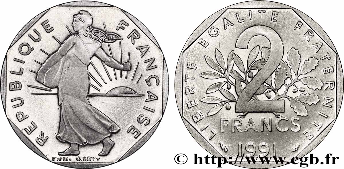 2 francs Semeuse, nickel, BE (Belle Épreuve) 1991 Pessac F.272/15 var. FDC 