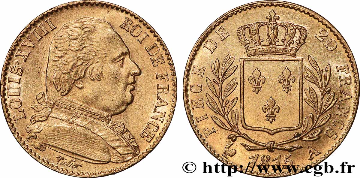 20 francs or Louis XVIII, buste habillé 1815 Paris F.517/10 SUP 