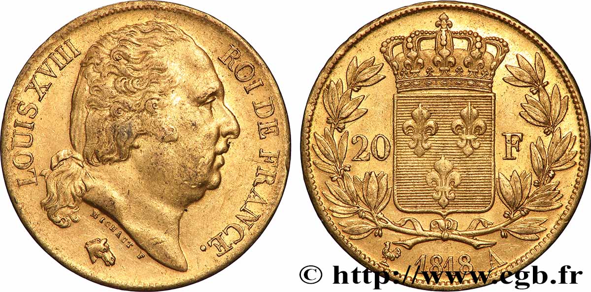 20 francs or Louis XVIII, tête nue 1818 Paris F.519/10 TTB/TTB+ 