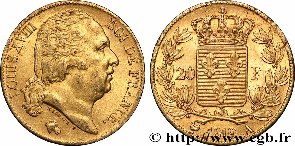 20 francs or Louis XVIII, tête nue 1819 Paris F.519/15 VZ/fVZ 
