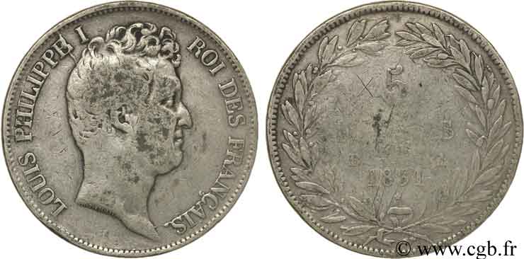 5 francs type Tiolier avec le I, tranche en creux 1831 Rouen F.315/15 F12 