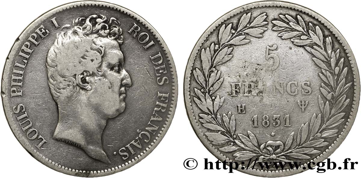 5 francs type Tiolier avec le I, tranche en creux 1831 La Rochelle F.315/18 TB20 