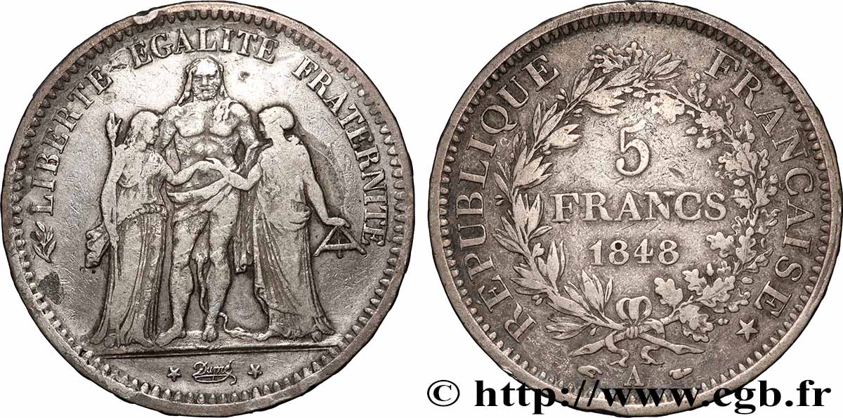 5 francs Hercule, IIe République 1848 Paris F.326/1 TB 