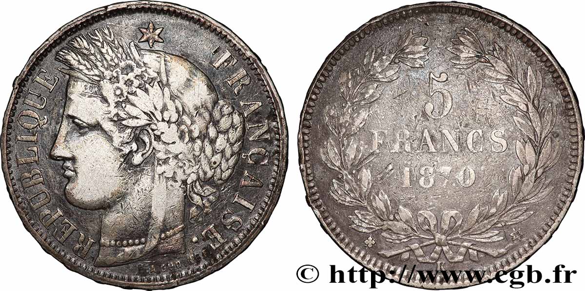 5 francs Cérès, sans légende 1870 Bordeaux F.332/4 TB 