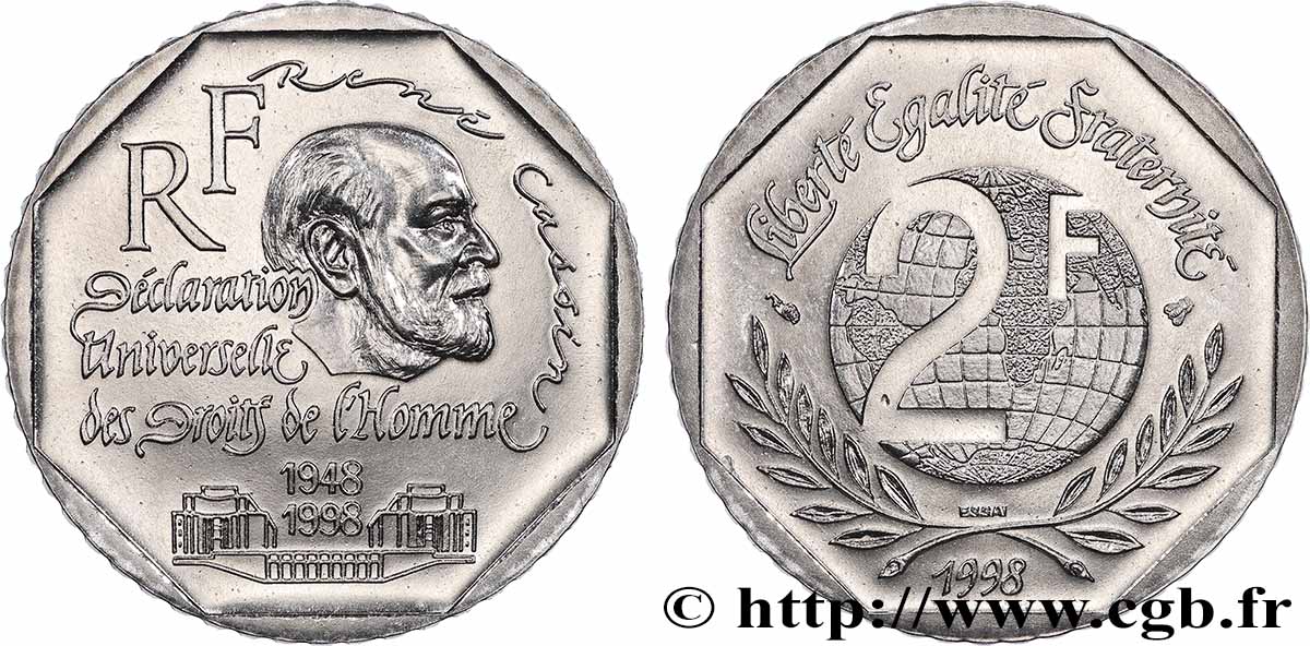 Essai de 2 francs René Cassin 1998 Pessac F.276/1 SPL 