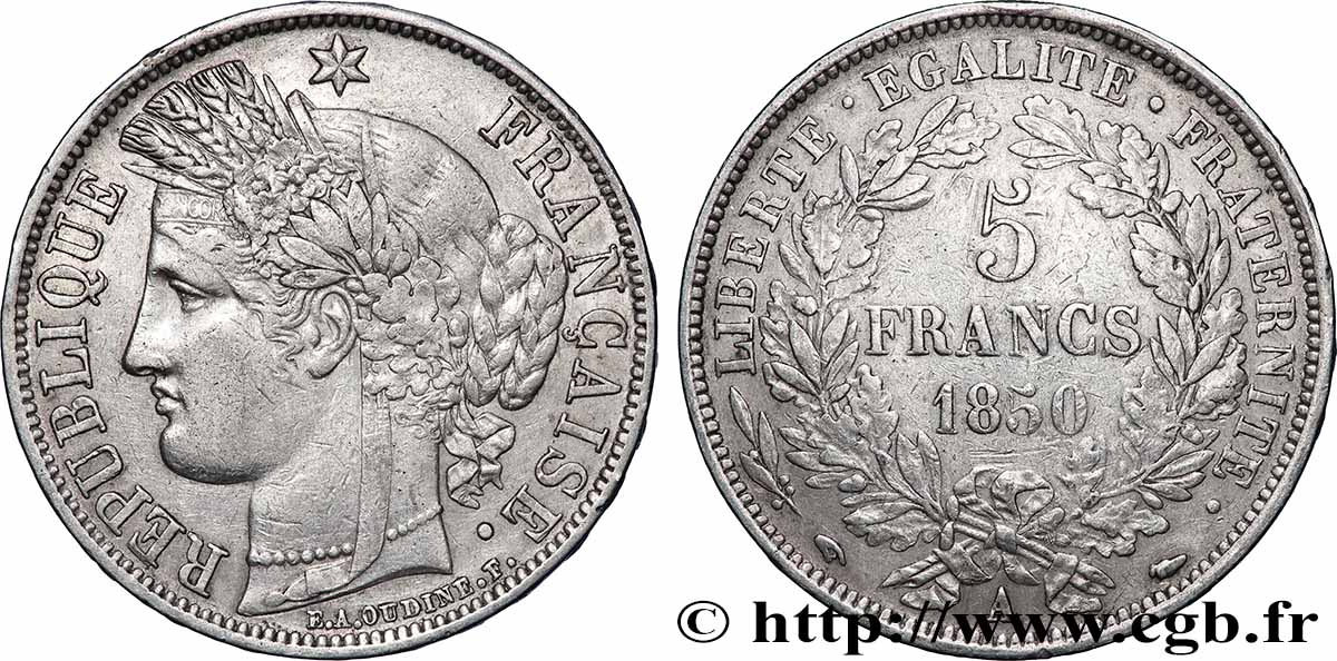 5 francs Cérès, IIe République 1850 Paris F.327/4 VF 