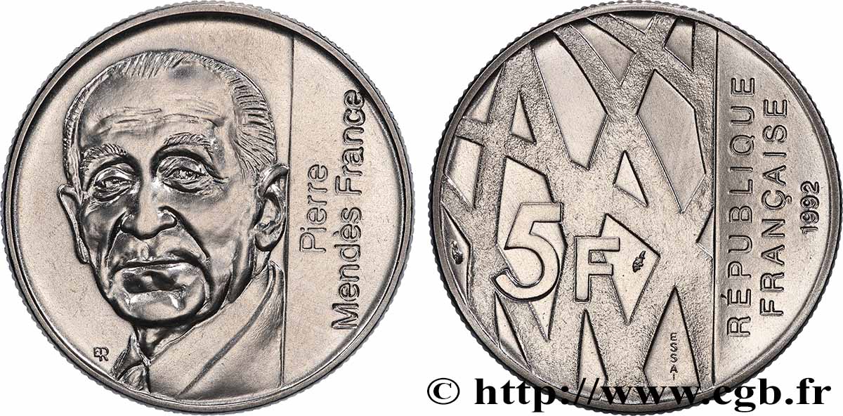 Essai de 5 francs Mendès-France 1992 Pessac F.343/1 FDC 