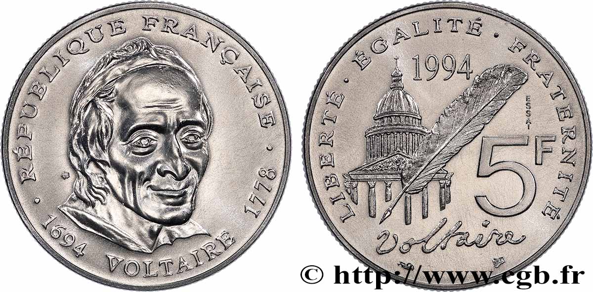 Essai de 5 francs Voltaire 1994 Pessac F.344/1 FDC 