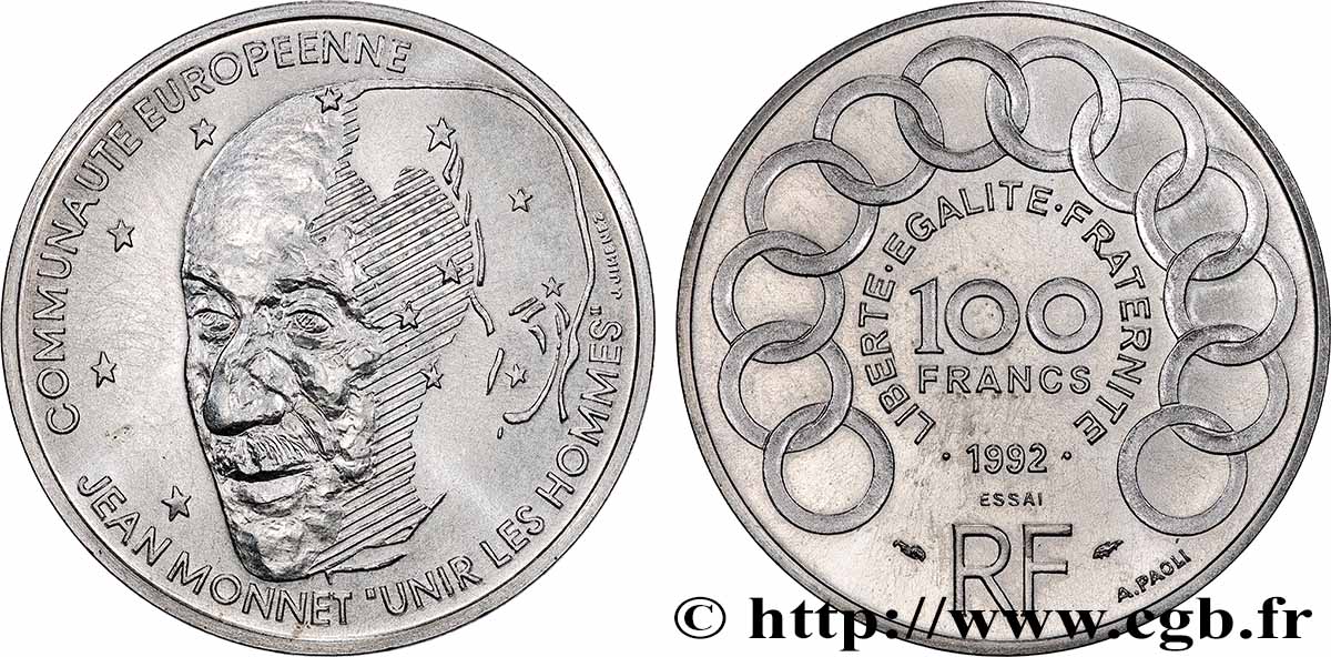 Essai de 100 francs Jean Monnet 1992 Pessac F.460/1 SPL 