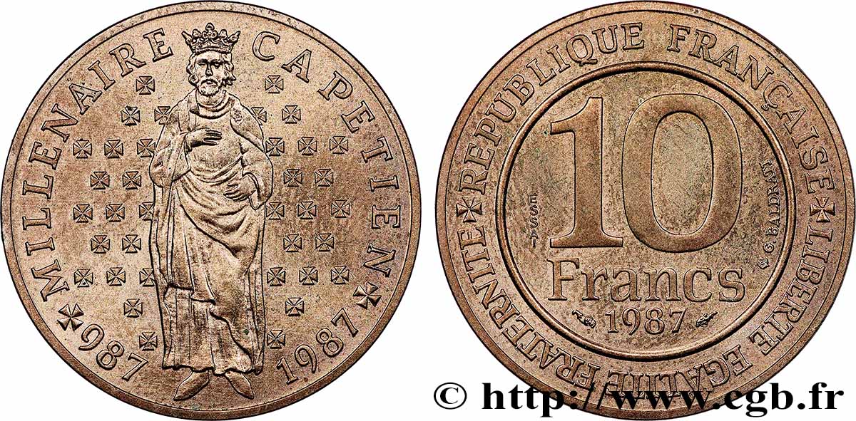 Essai de 10 francs Millénaire Capétien 1987 Pessac F.371/1 SUP+ 
