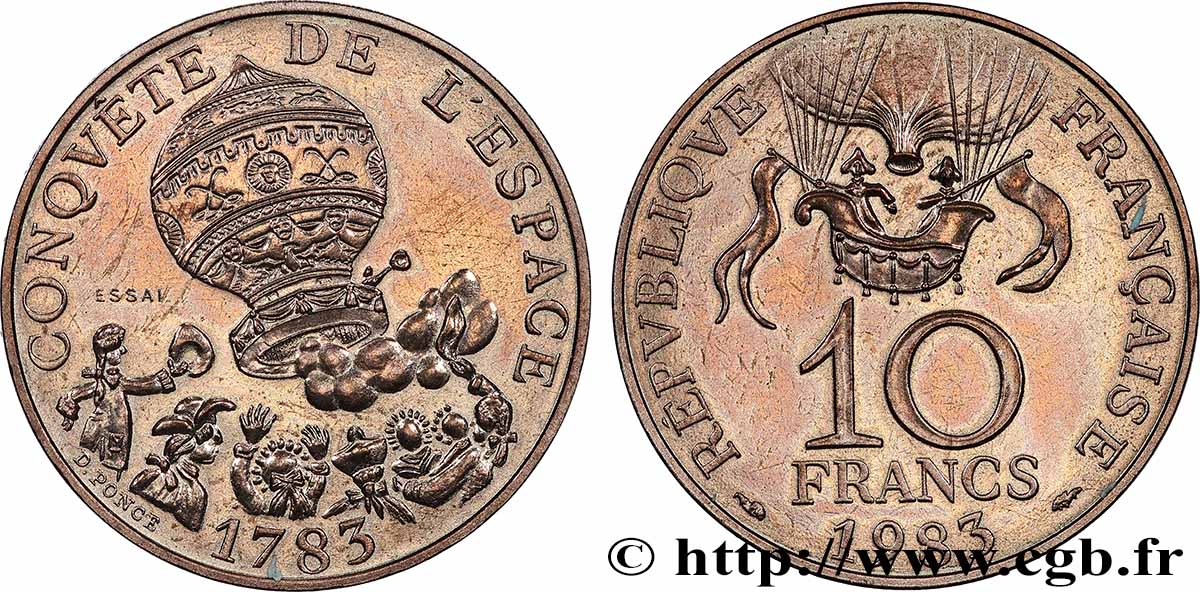 Essai de 10 francs Conquête de l’Espace, tranche A 1983 Pessac F.367/1 SUP+ 