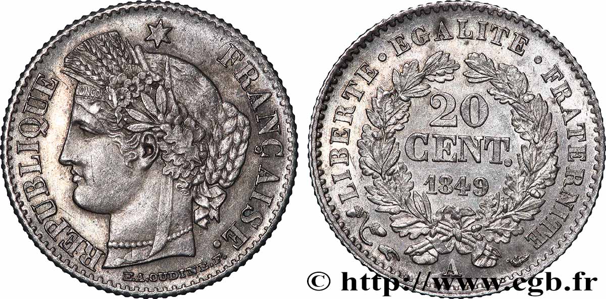 20 centimes Cérès, IIe République 1849 Paris F.146/1 SUP+ 