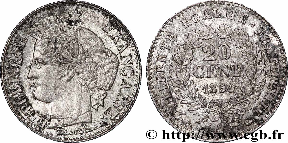 20 centimes Cérès, IIe République 1850 Paris F.146/3 SUP 
