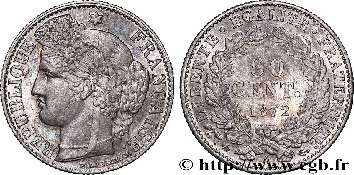 50 centimes Cérès, IIIe République 1872 Paris F.189/3 TTB+ 