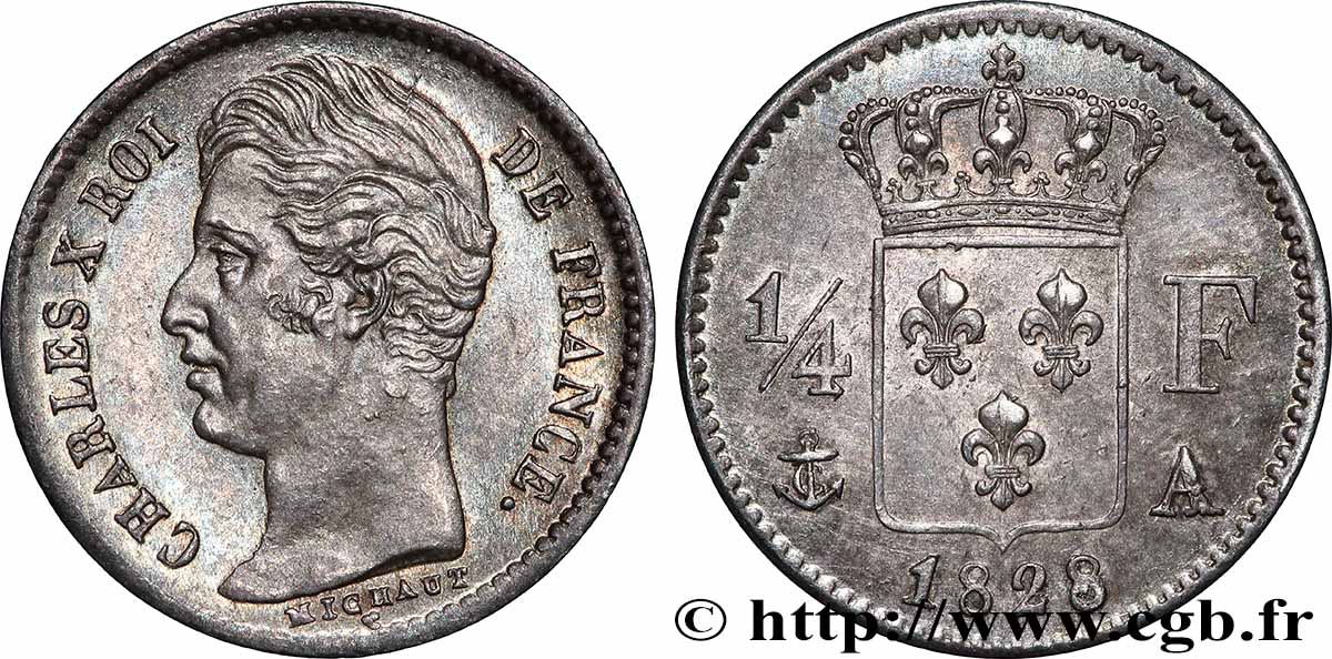 1/4 franc Charles X 1828 Paris F.164/18 SUP+ 