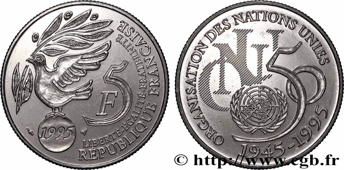 5 francs Cinquantenaire de l’ONU 1995 Pessac F.345/1 SPL 