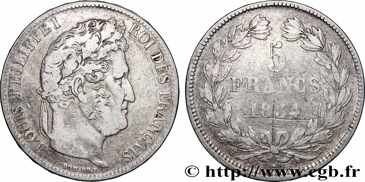 5 francs IIe type Domard 1834 Lille F.324/41 BC 