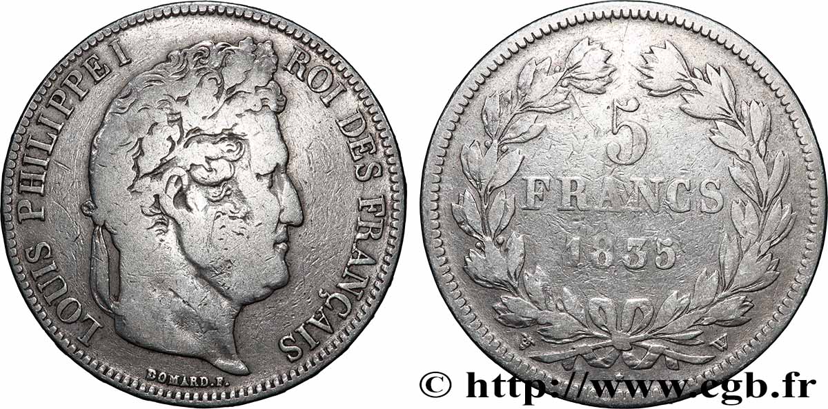 5 francs IIe type Domard 1835 Lille F.324/52 BC 