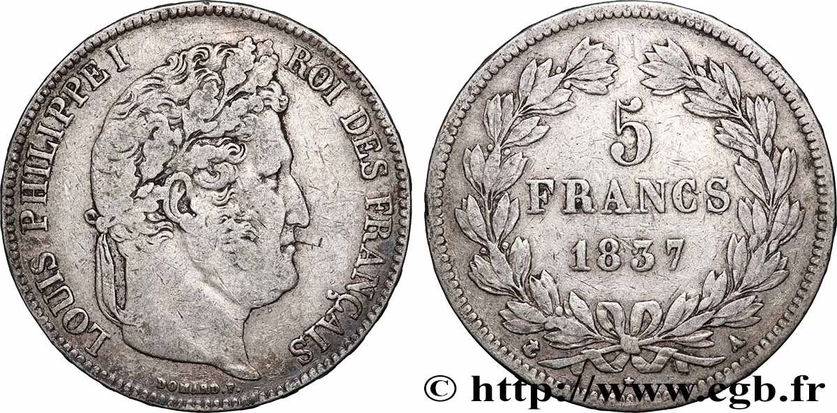 5 francs IIe type Domard 1837 Paris F.324/61 BC+ 
