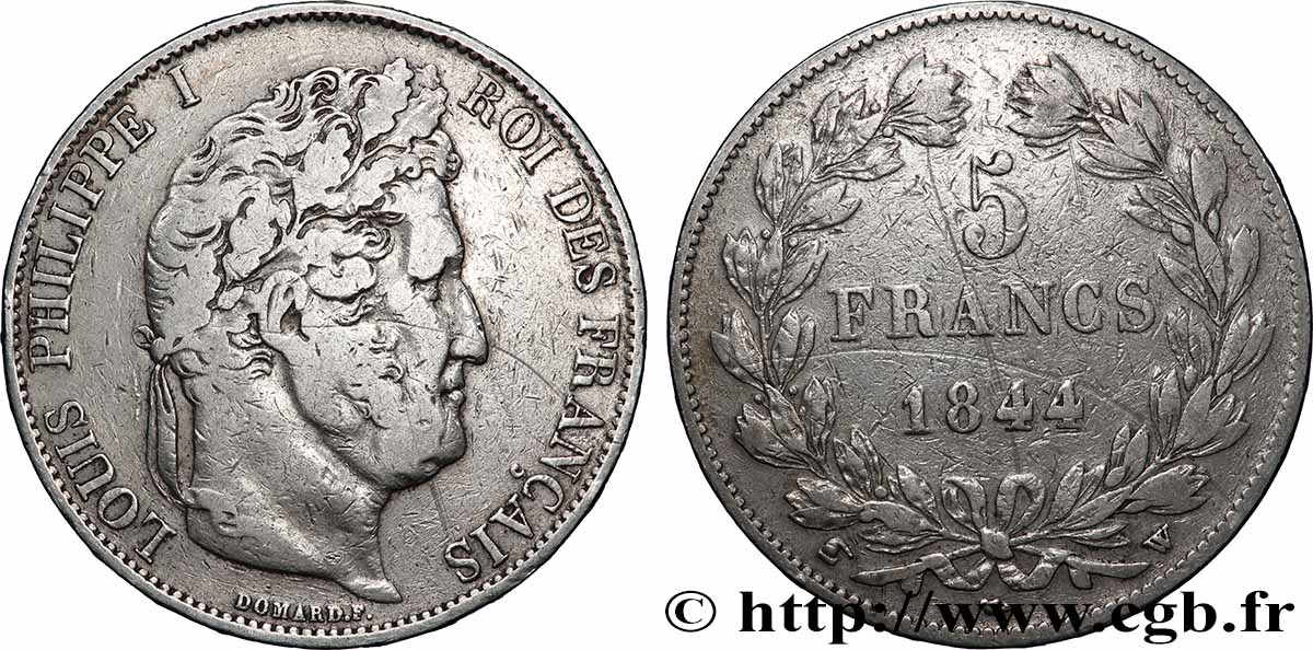 5 francs, IIIe type Domard 1844 Lille F.325/5 TB 