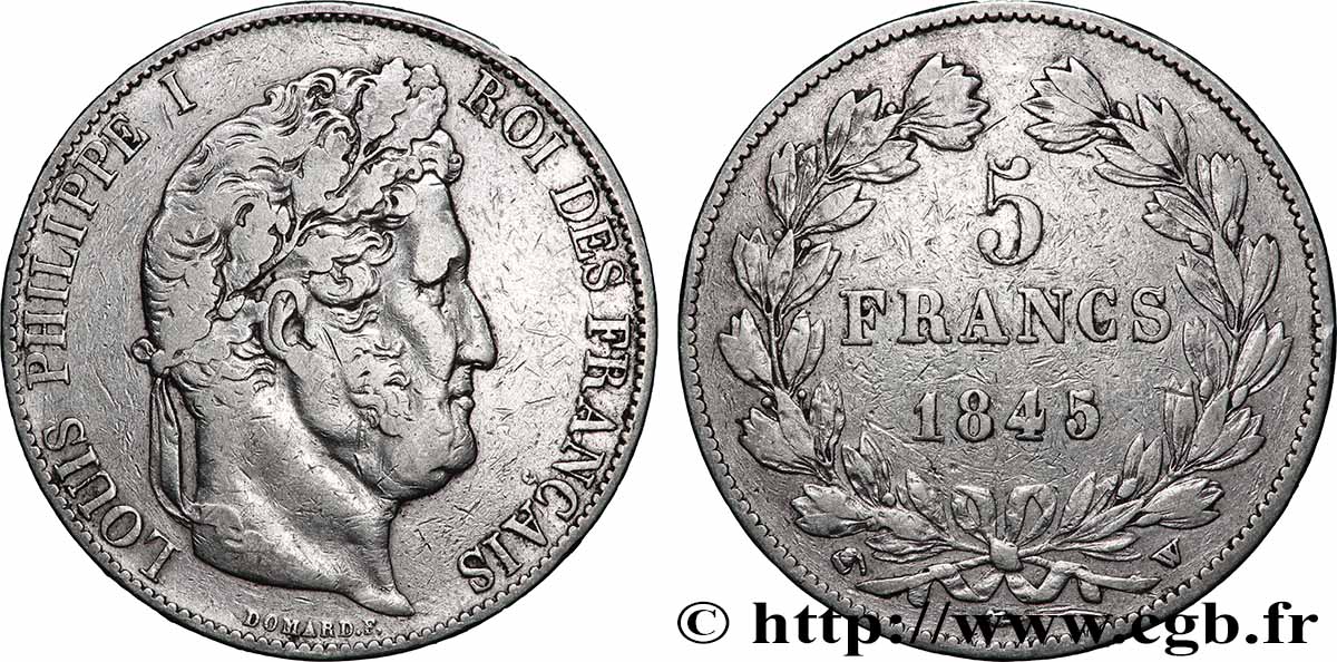 5 francs IIIe type Domard 1845 Lille F.325/9 TB+ 