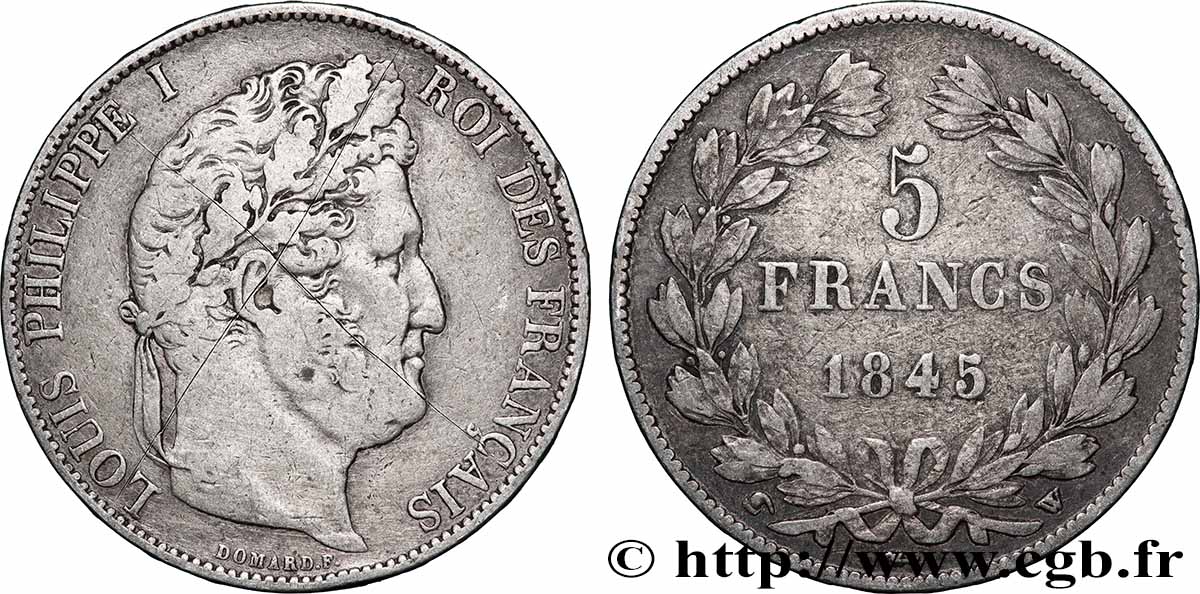 5 francs IIIe type Domard 1845 Lille F.325/9 VF 