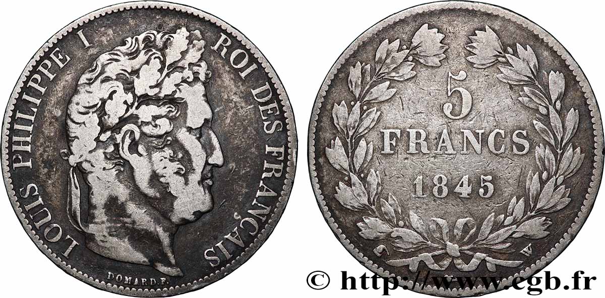 5 francs IIIe type Domard 1845 Lille F.325/9 BC 